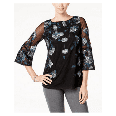 Womens Embroidered Checkered Charter Club Long Flared Sleeve Size 1X NWT NEW $89